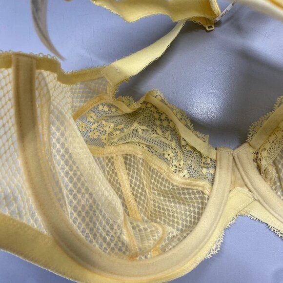 NEW ELOMI Women’s Charley Underwire Plunge Bra 38DDD Lemon Fizz Yellow Unlined - Picture 2 of 9
